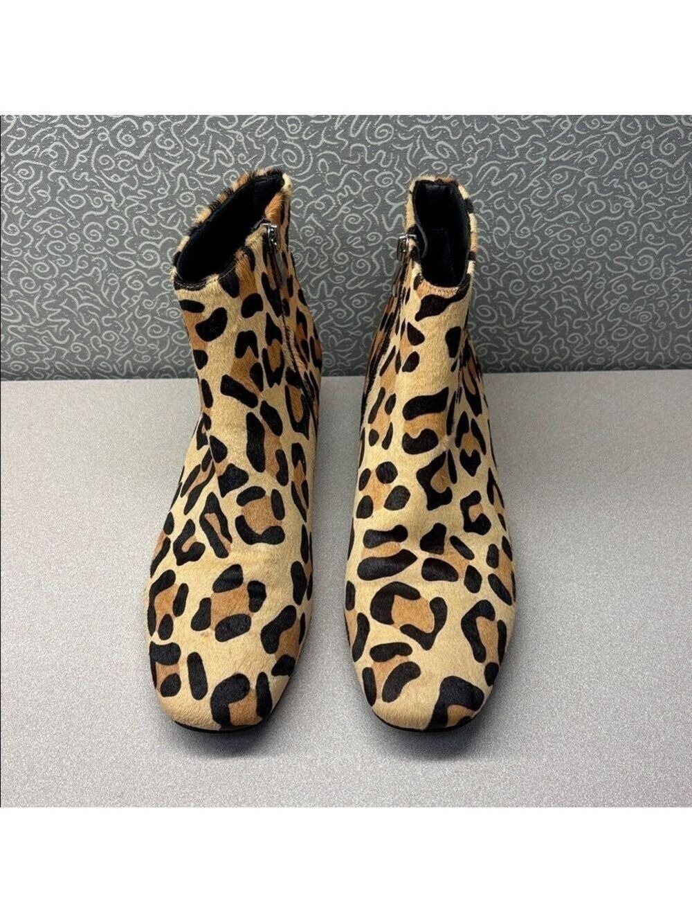 Azura Love Leopard Print Booties with Black Suede 1” Heel - Size 39 Euro